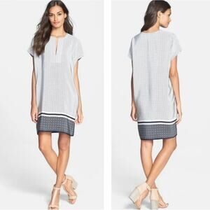 NEW Vince Silk Pockets Geo Trapunto Cap Sleeve Shift Tunic Dress Size Medium